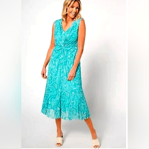 Isaac Mizrahi sleeveless turquoise paisley dress. Size 2XP. Great condition. - Picture 1 of 5